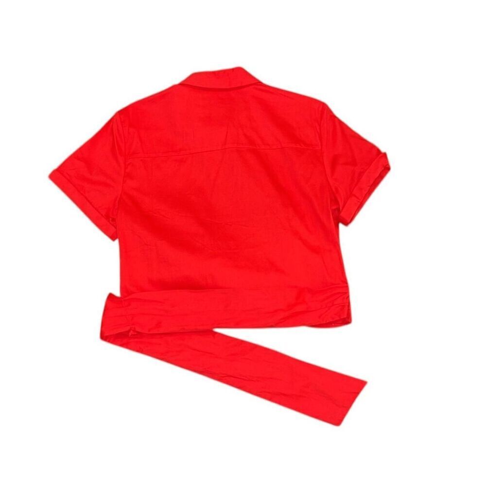 Alice + Olivia Red Crop Tie Front Button Down Shirt - Picture 7 of 7